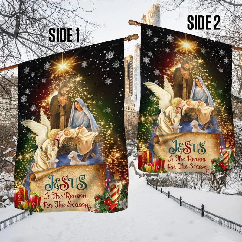 Nativity Scene Christmas Yard Flag, Jesus Is the Reason for the Season Garden Flag, Double Sided Christian Flag, Winter Holiday Yard Decor
