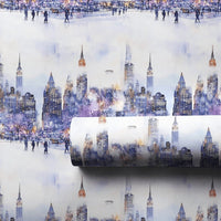 Snowy Ice Skating Park Gift Wrap, New York City Wrapping Paper, NYC Skyline Christmas Wrapping Paper, Watercolor Winter City Holiday Paper