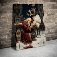 Winter Holiday Painting Canvas Print, Santa Claus and Reindeer Canvas Wall Art, Christmas Season Canvas Decor, Festive Holiday Home Present