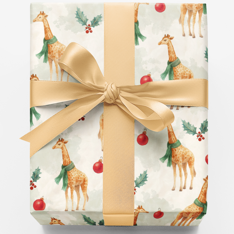Watercolor Safari Animal Gift Wrap Roll, Christmas Giraffe Wrapping Paper, Adorable Holiday Wrapping Paper, Kids Christmas Present Wrap Roll