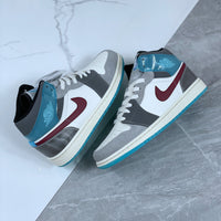 Mid Top Sneakers, Blue Gray Colorway, Lace Up Design, Casual Gift for Sneaker Fans