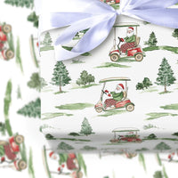 Watercolor Golfing Christmas Gift Wrap, Golf Santa Wrapping Paper, Golf Cart Santa Holiday Wrapping Paper, Golfer Sports Gift Wrap Roll
