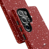 Christmas Snow Pattern Samsung Galaxy Case, Red Snowflake Polka Dot Phone Case, Dual-Layer Festive Tough Phone Cover, Holiday Xmas Present