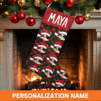 Custom Photo Pet Stocking, Personalized Cat Christmas Stocking, Velboa Holiday Stocking, Xmas Fireplace Decor, Pet Lover Christmas Present