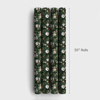 Holly Pine Christmas Gift Wrap, Green Panda Bear Wrapping Paper, Adorable Animal Holiday Present Paper, Festive Xmas Wrapping Paper