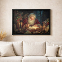 Santa Writing List Canvas Print, Vintage Santa Claus Canvas Art, Oil Painting Christmas Canvas, Holiday Wall Decor, Festive Xmas Present