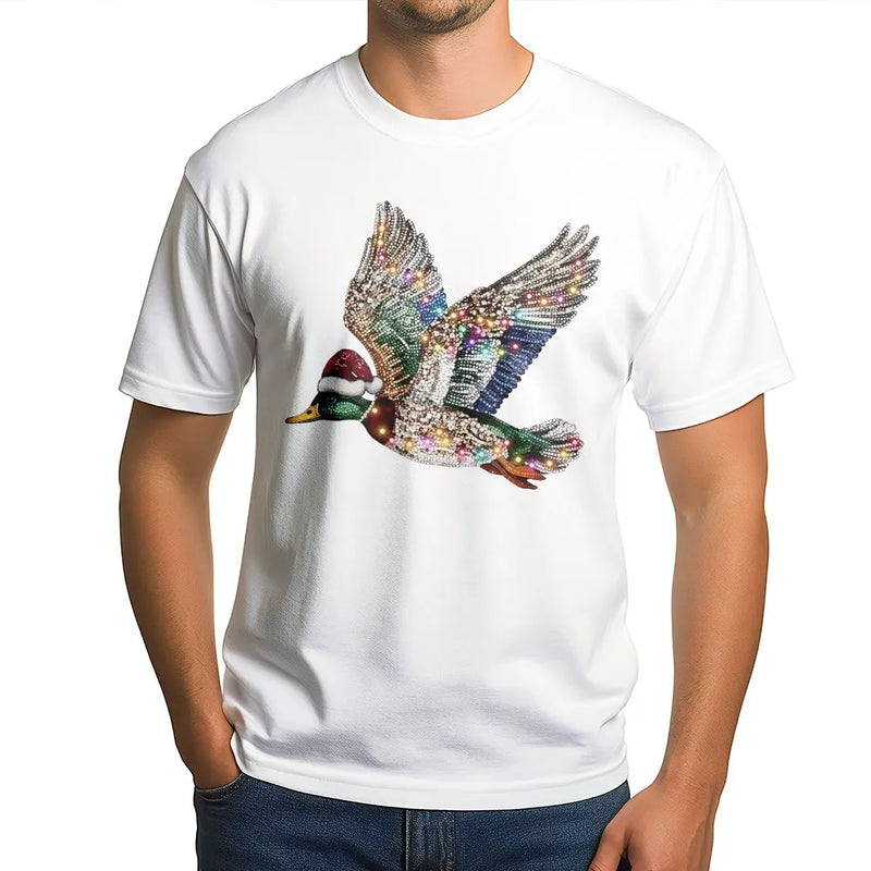 Sparkling Rhinestone Duck Shirt, Mallard Duck Christmas T-Shirt, Festive Hunter T-Shirt, Holiday Wildlife Graphic Tee, Xmas Present for Hunters