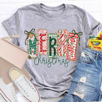 Retro Festive Holiday T-Shirt, Merry Christmas Colorful Square Font Shirt, Merry Xmas Graphic Tee, Holiday Season Family Party Outfit