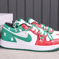 Low Top Sneakers, White Green Colorway, Lace Up Design, Casual Gift for Sneaker Fans
