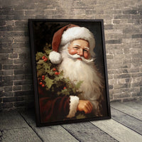 Classic Holly Christmas Canvas Print, Vintage Santa Claus Canvas Wall Art, Retro Holiday Portrait Canvas, Festive Xmas Decor, Winter Present