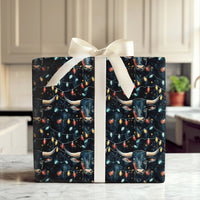 Rustic Holiday Wrapping Paper, Christmas Bull Wrapping Paper, Western Cattle Gift Wrap, Longhorn Lights Wrapping Paper, Country Xmas Roll