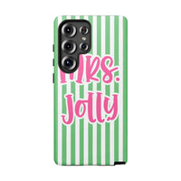 Preppy Striped Christmas Samsung Galaxy Case, Mrs Jolly Phone Case, Pink Green Holiday Phone Cover, Festive Tough Phone Case