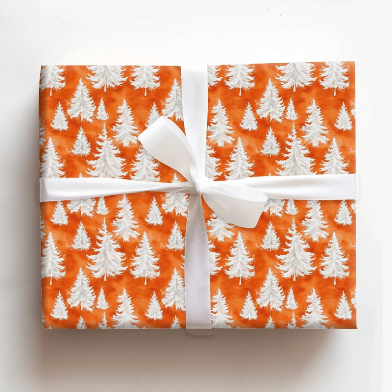 Orange Watercolor Gift Wrap, Pine Tree Christmas Wrapping Paper, Winter Forest Wrapping Paper, Modern Holiday Present Paper Roll