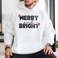 Santa Hat Holiday Hoodie, Merry and Bright Christmas Hoodie, Festive Winter Sweatshirt, Matching Couple Xmas Hoodie, Adorable Holiday Present