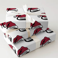 Lone Star Holiday Gift Wrap, Texas Santa Hat Christmas Wrapping Paper, Red Texas Typography Wrapping Paper, Festive Texas Holiday Gift Wrap