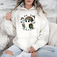 Adorable Holiday Ghost Hooded Sweatshirt, Christmas Ghost Hoodie, Spooky Spirit Ghost Hoodie, Comfy Xmas Pullover, Adorable Christmas Hoodie Present