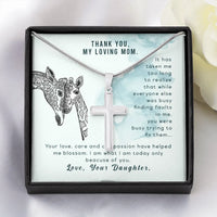 Giraffe Message Card Jewelry, Mom Cross Necklace Present, Stainless Steel Cross Pendant, Meaningful Birthday Christmas Present for Mother