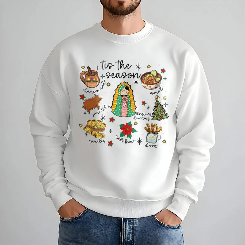 Virgen De Guadalupe Holiday Crewneck, Mexican Christmas Sweatshirt, Feliz Navidad Graphic Sweater, Latino Heritage Christmas Sweatshirt