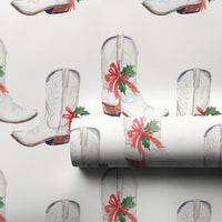 Western Holiday Gift Wrap, Cowboy Boot Christmas Wrapping Paper, Watercolor Cowgirl Boots Wrapping Paper, Rustic Country Xmas Gift Wrap
