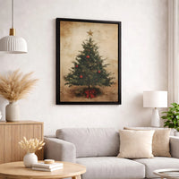 Rustic Holiday Canvas Wall Art, Vintage Christmas Tree Canvas Print, Red Ornaments Canvas Decor, Winter Xmas Wall Art, Festive Holiday Present