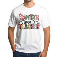 Festive Holiday School Graphic Tee, Santa's Favorite Teacher T-Shirt, Retro Educator Christmas Shirt, Adorable Teacher Christmas Holiday Top