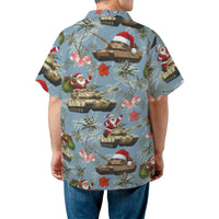 Humorous Military Holiday Aloha Shirt, Santa Tank Christmas Hawaiian Shirt, Tropical Santa Button Down Shirt, Veteran Holiday Present