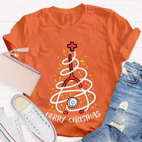 Holiday Nurse T-Shirt, Stethoscope Christmas Tree School Nurse Shirt, Adorable Medical Christmas Graphic Tee, School Nurse Xmas Present