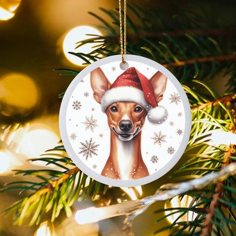 Santa Hat Basenji Dog Ornament, Basenji Christmas Ornament, Ceramic Basenji Tree Ornament, Holiday Dog Lover Keepsake, Pet Owner Xmas Present