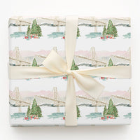 Watercolor Landmark Holiday Gift Wrap, San Francisco Bay Bridge Wrapping Paper, California Christmas Present Wrap, Festive Winter Paper
