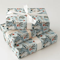 Christmas Wolves Gift Wrapping Paper, Watercolor Winter Wolf Wrapping Paper, Rustic Wildlife Present Wrap, Holiday Evergreen Gift Wrap Roll
