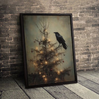 Dark Academia Holiday Canvas Print, Gothic Raven Christmas Canvas Art, Moody Raven Wall Art, Vintage Winter Holiday Canvas, Gothic Present
