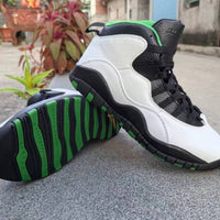 High Top Sneakers, White Black Green Colorway, Lace Up Design, Casual Gift for Sneaker Fans