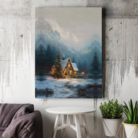 Comfy Pine Forest Landscape Wall Art, Winter Snowy Mountain Cabin Canvas Print, Christmas Snow Scene Canvas Decor, Rustic Cabin Home Present