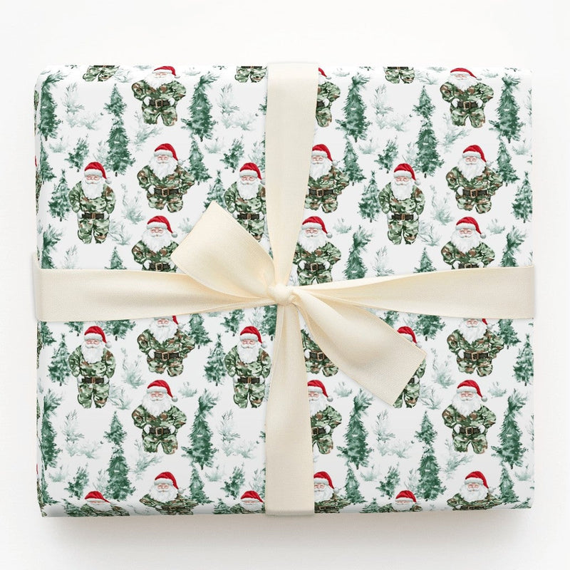 Military Christmas Gift Wrap, Tactical Camo Santa Wrapping Paper, Pine Tree Camouflage Wrapping Paper, Veteran Holiday Gift Wrap Roll