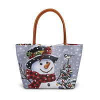 Winter Holiday Tree Tote Bag, Christmas Snowman and Cardinal Tote Bag, Festive Seasonal Shoulder Tote Bag, Large Daily Handbag Xmas Present