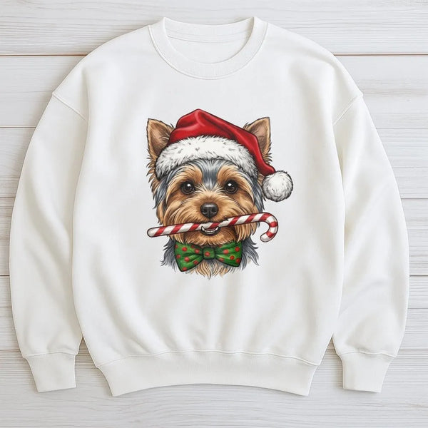 Santa Hat Yorkie Dog Crewneck, Yorkie Christmas Sweatshirt, Adorable Holiday Yorkie Pullover, Christmas Dog Sweater, Xmas Pre