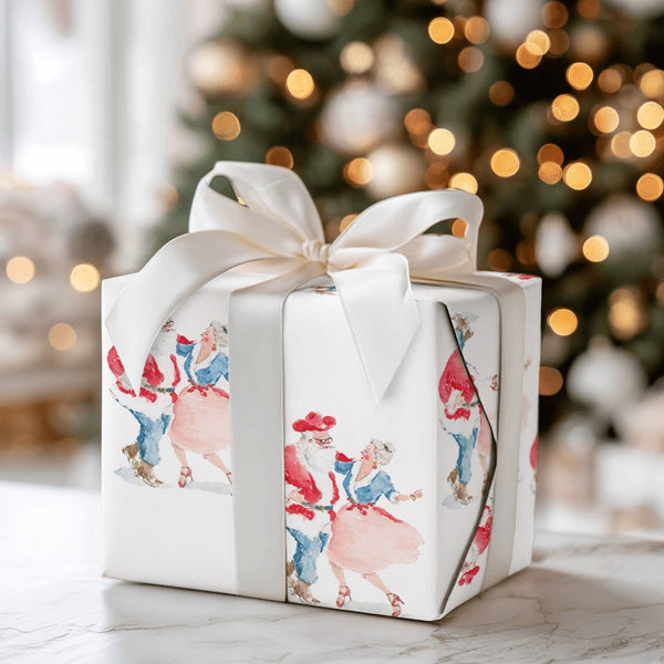 Watercolor Couple Holiday Gift Wrap, Dancing Santa Mrs Claus Wrapping Paper, Adorable Christmas Party Paper, Festive Couple W