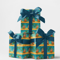 Aloha Beach Christmas Gift Wrap, Tropical Santa Wrapping Paper, Hawaiian Santa Gift Wrap, Coastal Holiday Wrapping Paper, Beach Gift Wrap