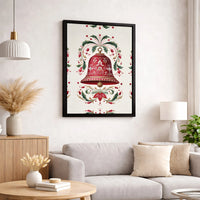 Red Holiday Botanical Canvas Print, Christmas Bell Canvas Wall Art, Festive Xmas Bell Wall Canvas, Winter Home Decor, Holiday Season Present
