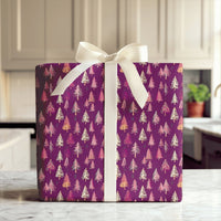 Plum Purple Christmas Gift Wrap, Pink Pine Tree Wrapping Paper, Modern Painterly Holiday Wrapping Paper, Colorful Tree Gift Wrap Roll