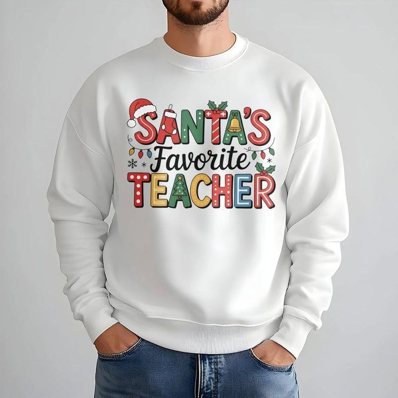 Humorous Christmas Teacher Shirt, Santa's Favorite Teacher Sweatshirt, Holiday Classroom Crewneck, Winter School Pullover, Xmas Teacher Present