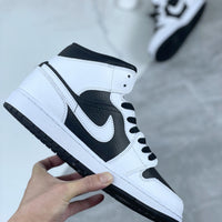 Mid Top Sneakers, White Black Colorway, Lace Up Design, Casual Gift for Sneaker Fans