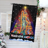 Hippie Christmas Tree Statue of Liberty Flag, Peace Love America Garden Flag, Double Sided Patriotic Holiday Yard Flag, Retro Festive Decor