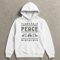 Nordic Reindeer Holiday Hooded Sweatshirt, Peace Ugly Christmas Hoodie, Retro Xmas Graphic Hoodie, Festive Family Matching Pullover Hoodie