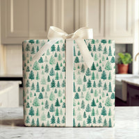 Woodland Forest Christmas Gift Wrap, Rustic Pine Tree Wrapping Paper, Watercolor Evergreens Wrapping Paper, Winter Cabin Present Packaging