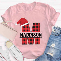 Custom Name Buffalo Plaid Holiday Graphic Tee, Personalized Plaid Christmas T-Shirt, Matching Family Xmas Shirt, Christmas Eve Present