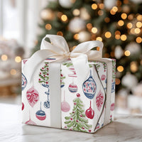 Potted Tree Holiday Gift Wrap, Watercolor Christmas Tree Wrapping Paper, Hanging Ornament Wrapping Paper, Festive Christmas Present Paper