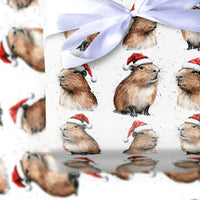 Adorable Santa Hat Capybara Gift Wrap, Christmas Capybara Wrapping Paper, Watercolor Animal Holiday Wrapping Paper, Xmas Present Gift Wrap Roll