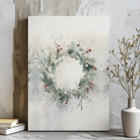 Pine Berry Holiday Canvas Print, Watercolor Christmas Wreath Canvas Wall Art, Minimalist Winter Botanical Canvas, Xmas Seasonal Home Decor