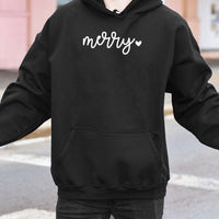 Minimalist Script Heart Sweatshirt, Merry Christmas Hoodie, Comfy Holiday Season Pullover, Adorable Festive Winter Hooded Sweater